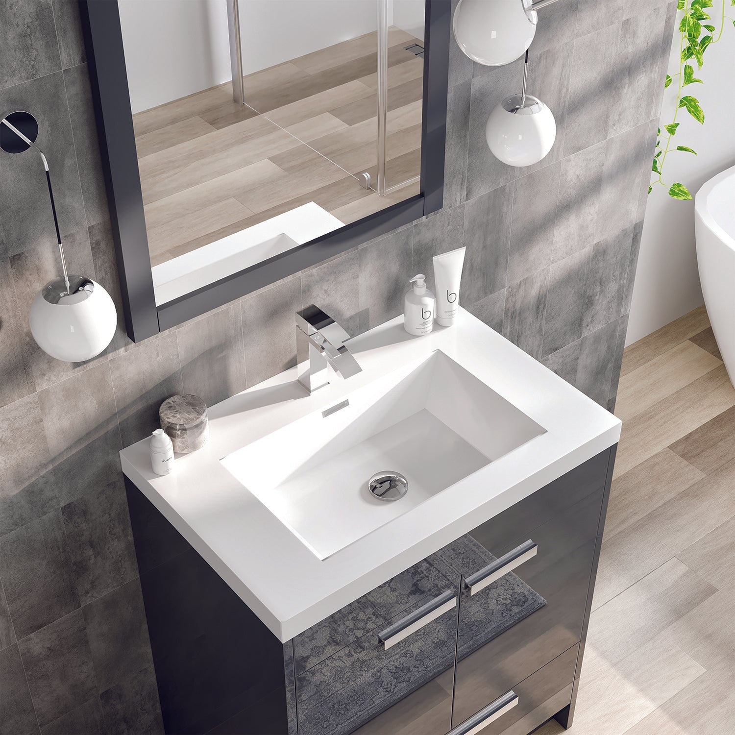 Eviva Lugano 30" Gray Modern Bathroom Vanity with White Integrated Acrylic Sink