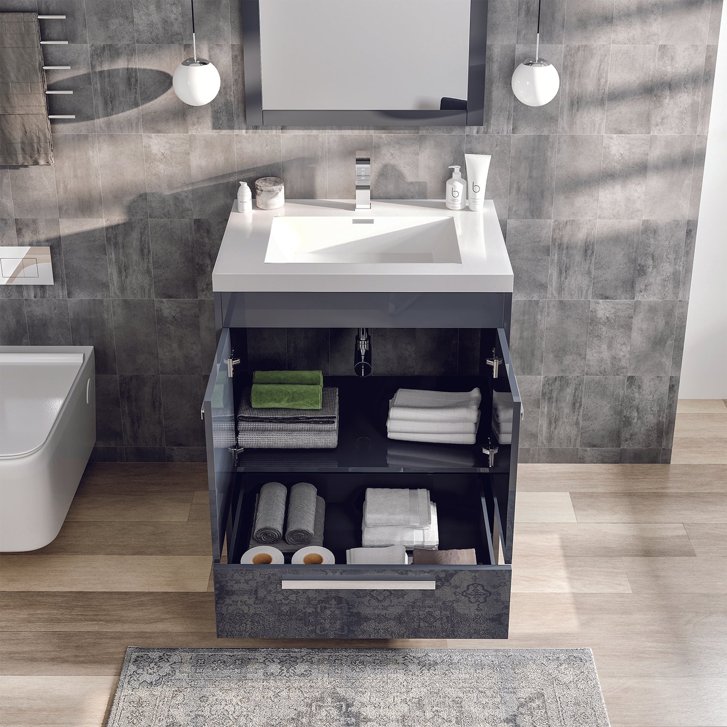 Eviva Lugano 30" Gray Modern Bathroom Vanity with White Integrated Acrylic Sink