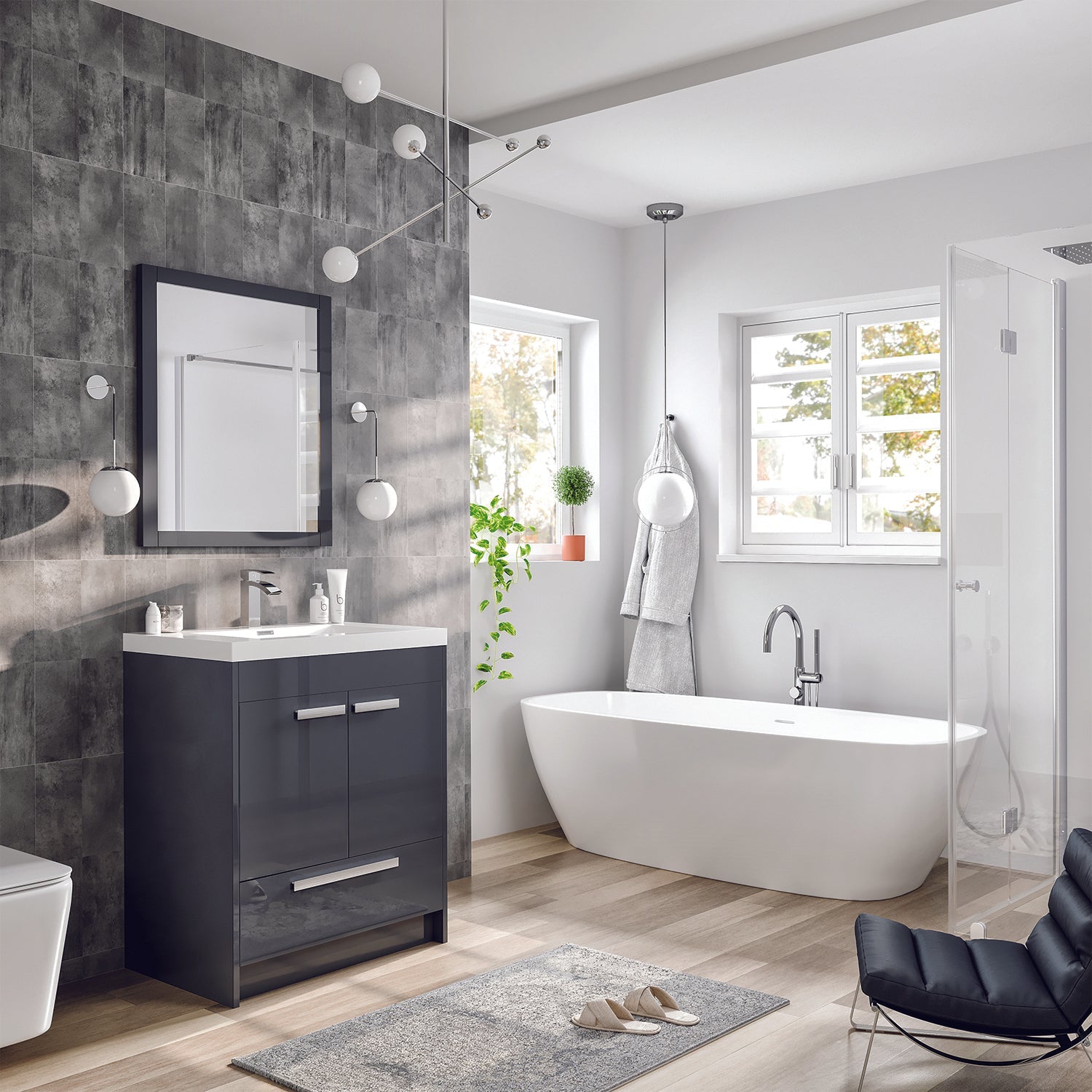 Eviva Lugano 30" Gray Modern Bathroom Vanity with White Integrated Acrylic Sink