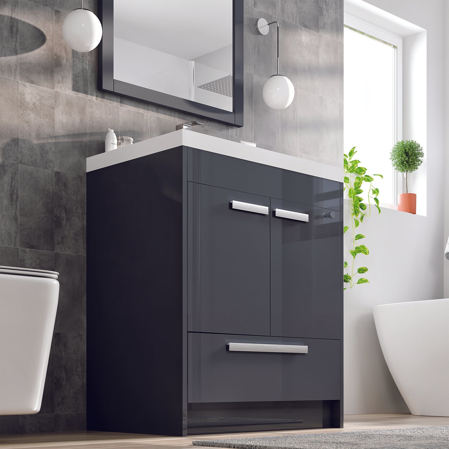 Eviva Lugano 30" Gray Modern Bathroom Vanity with White Integrated Acrylic Sink